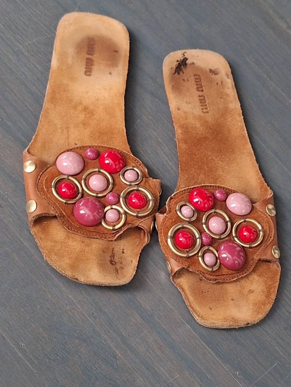 miu miu archive vintage stone embellished flat shoe sandals / 39
